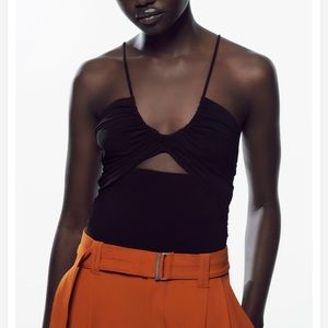 Zara NWT Strappy Ruched Bodysuit